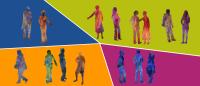 Illustration of multicolored figures in silhouette on multicolored background